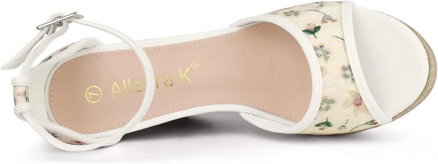 Allegra K Women's Lace Platform Espadrilles Wedge Heels Sandals
