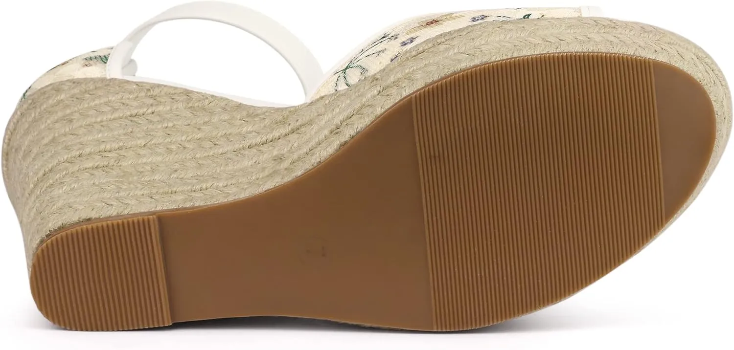 Allegra K Women's Lace Platform Espadrilles Wedge Heels Sandals
