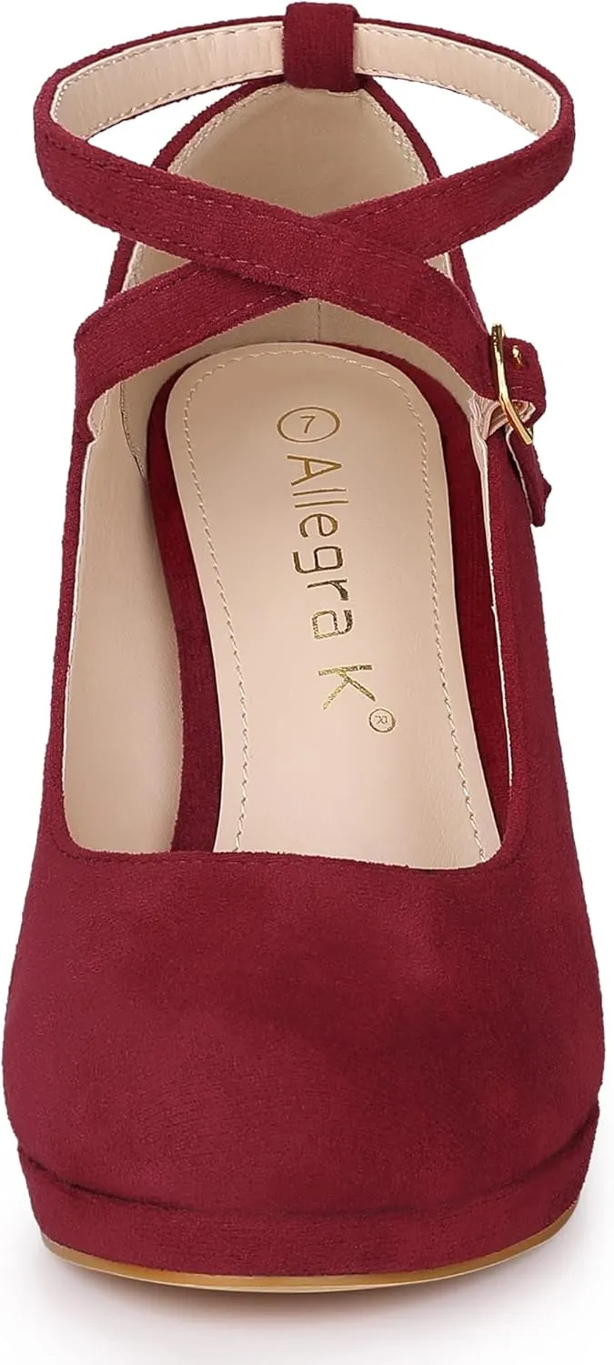 Allegra K Women's Platform Cross Strap Stiletto Heels Mary Jane Pumps