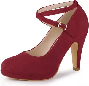 Allegra K Women's Platform Cross Strap Stiletto Heels Mary Jane Pumps