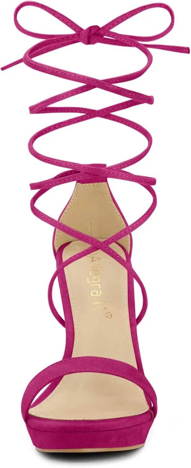 Allegra K Women's Platform Stiletto Heels Lace Up Sandals