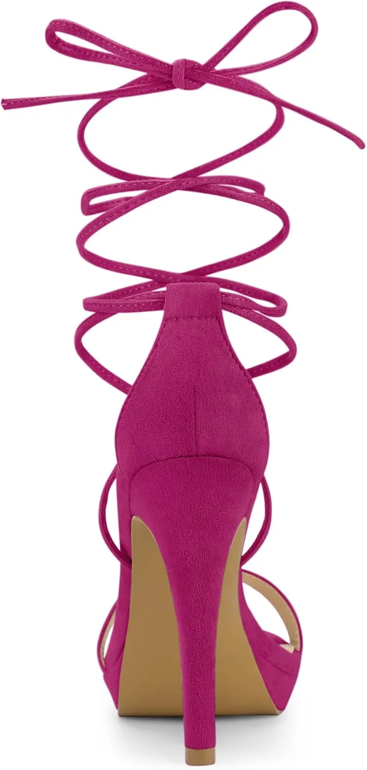 Allegra K Women's Platform Stiletto Heels Lace Up Sandals