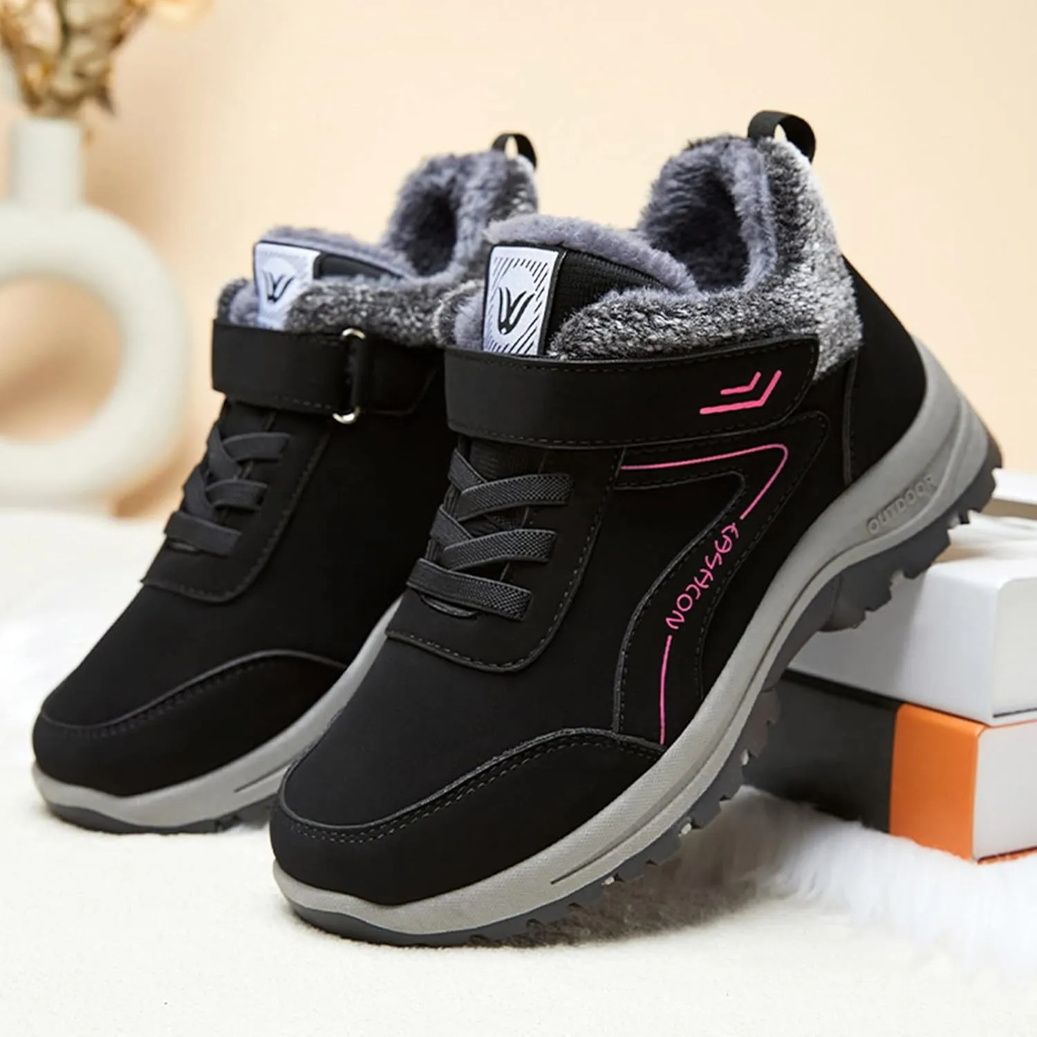 Ankle Boot for Women Fur Lined Lace Up Snow Boots Waterproof Hiking Booties Leather Comfortable Winter Shoes 2022 Casual Boots