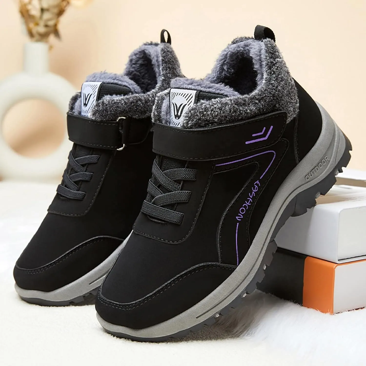 Ankle Boot for Women Fur Lined Lace Up Snow Boots Waterproof Hiking Booties Leather Comfortable Winter Shoes 2022 Casual Boots