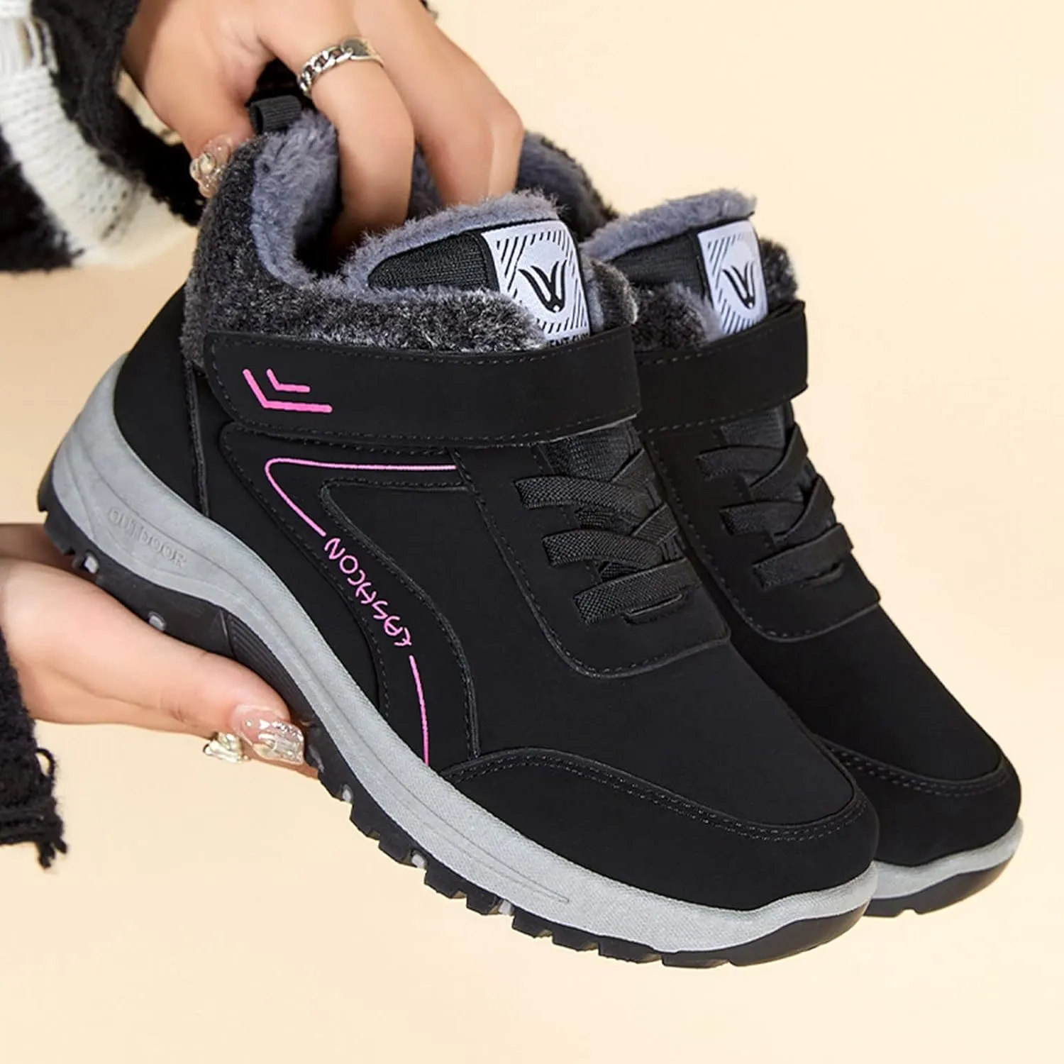 Ankle Boot for Women Fur Lined Lace Up Snow Boots Waterproof Hiking Booties Leather Comfortable Winter Shoes 2022 Casual Boots