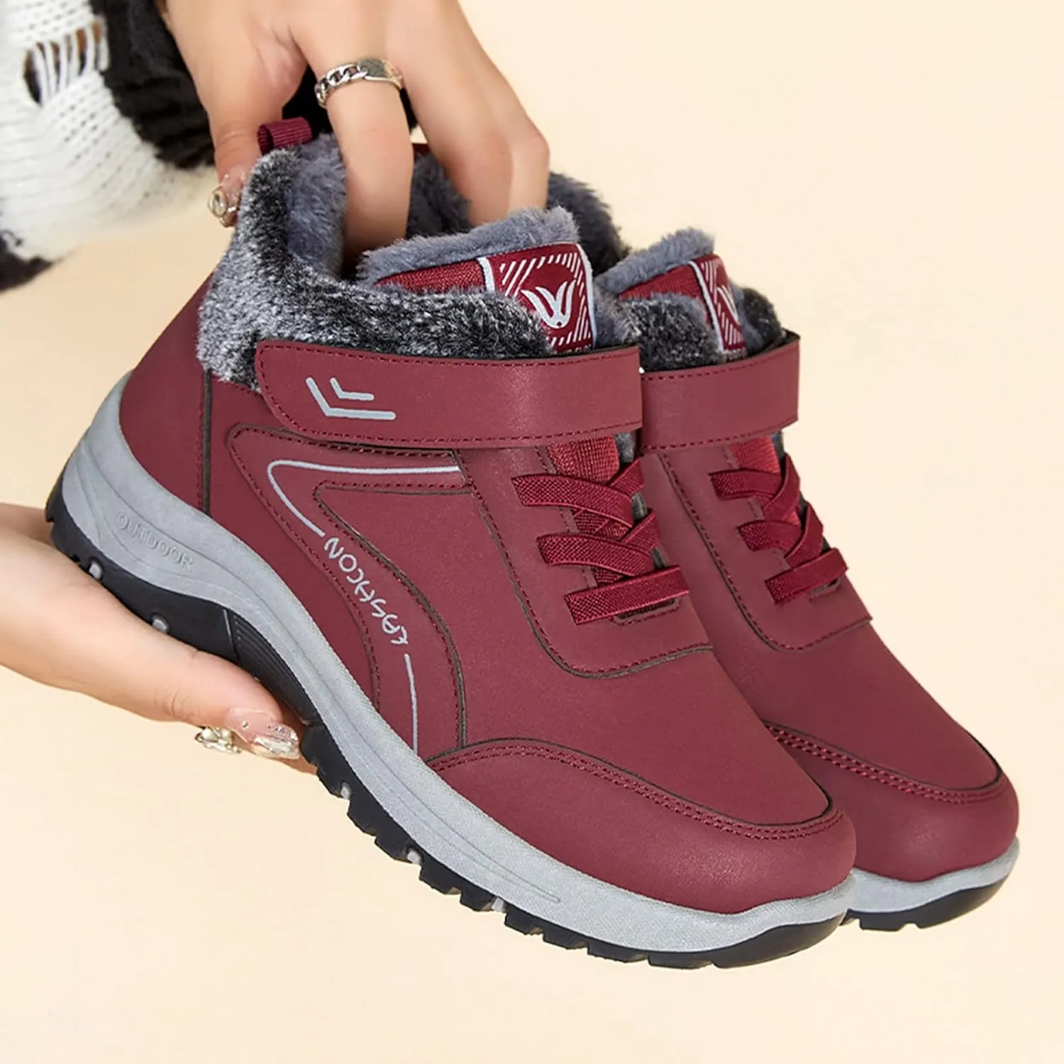 Ankle Boot for Women Fur Lined Lace Up Snow Boots Waterproof Hiking Booties Leather Comfortable Winter Shoes 2022 Casual Boots