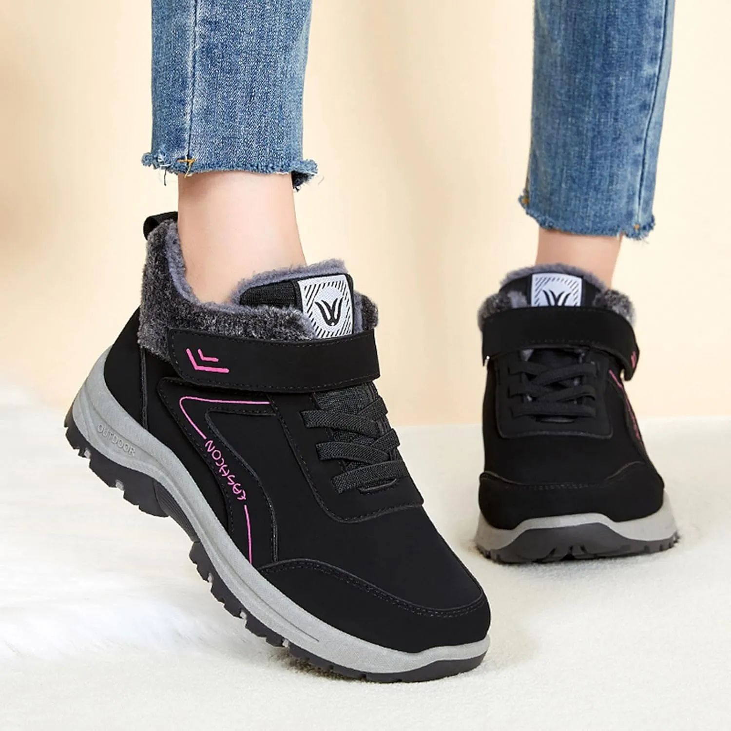 Ankle Boot for Women Fur Lined Lace Up Snow Boots Waterproof Hiking Booties Leather Comfortable Winter Shoes 2022 Casual Boots