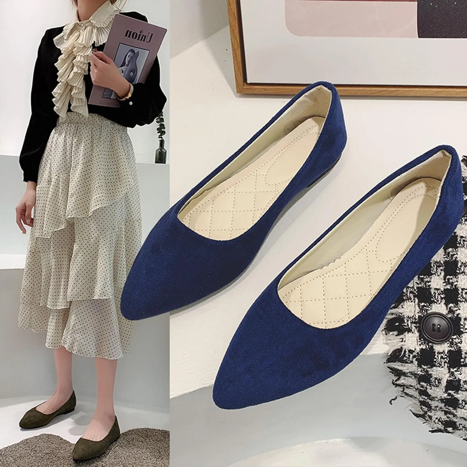Ballet Flats Shoes for Women Dressy Comfortable Flat Pointed Toe Shoes for Women Mary Jane Shoe Womens Flats