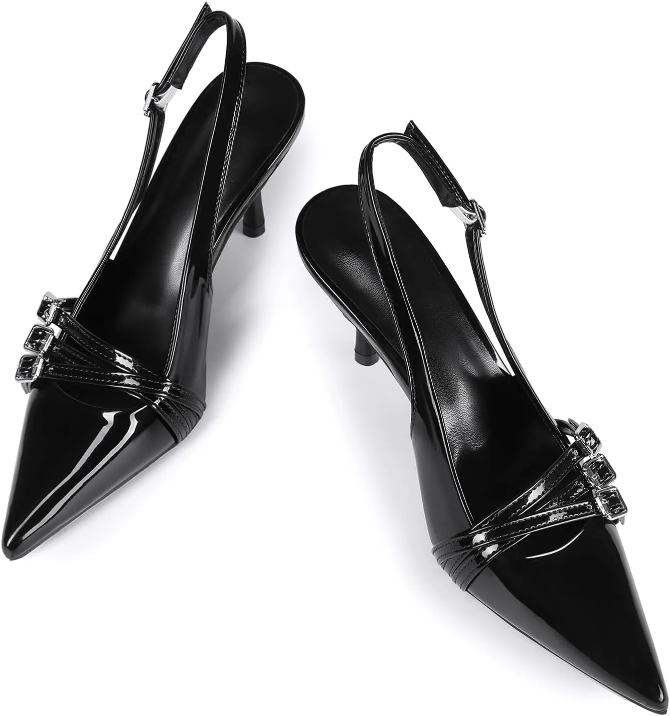 baobeijiadao Womens Slingback Stiletto Heels Pointed Toe Slip On Pumps Closed Toe Heeled Sandals Patent Leather Dress Shoes for Women
