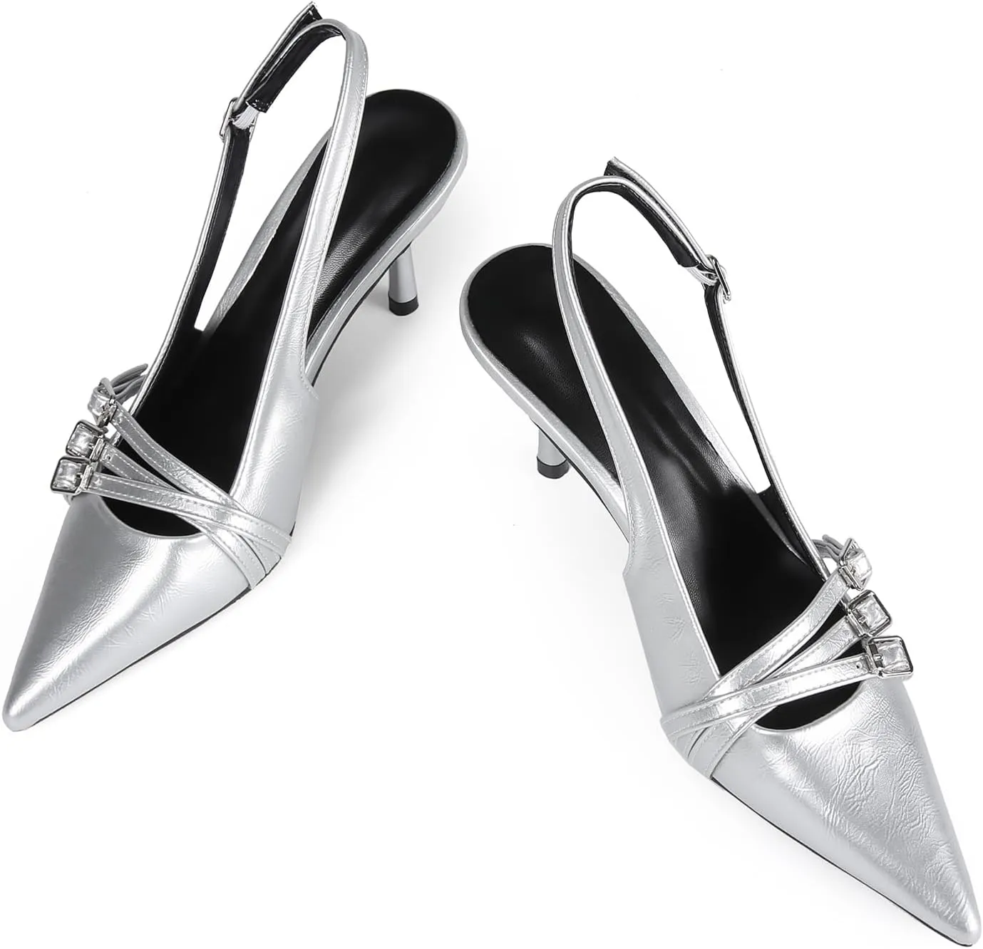 baobeijiadao Womens Slingback Stiletto Heels Pointed Toe Slip On Pumps Closed Toe Heeled Sandals Patent Leather Dress Shoes for Women