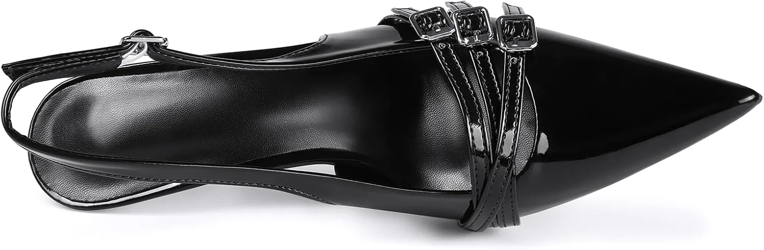 baobeijiadao Womens Slingback Stiletto Heels Pointed Toe Slip On Pumps Closed Toe Heeled Sandals Patent Leather Dress Shoes for Women