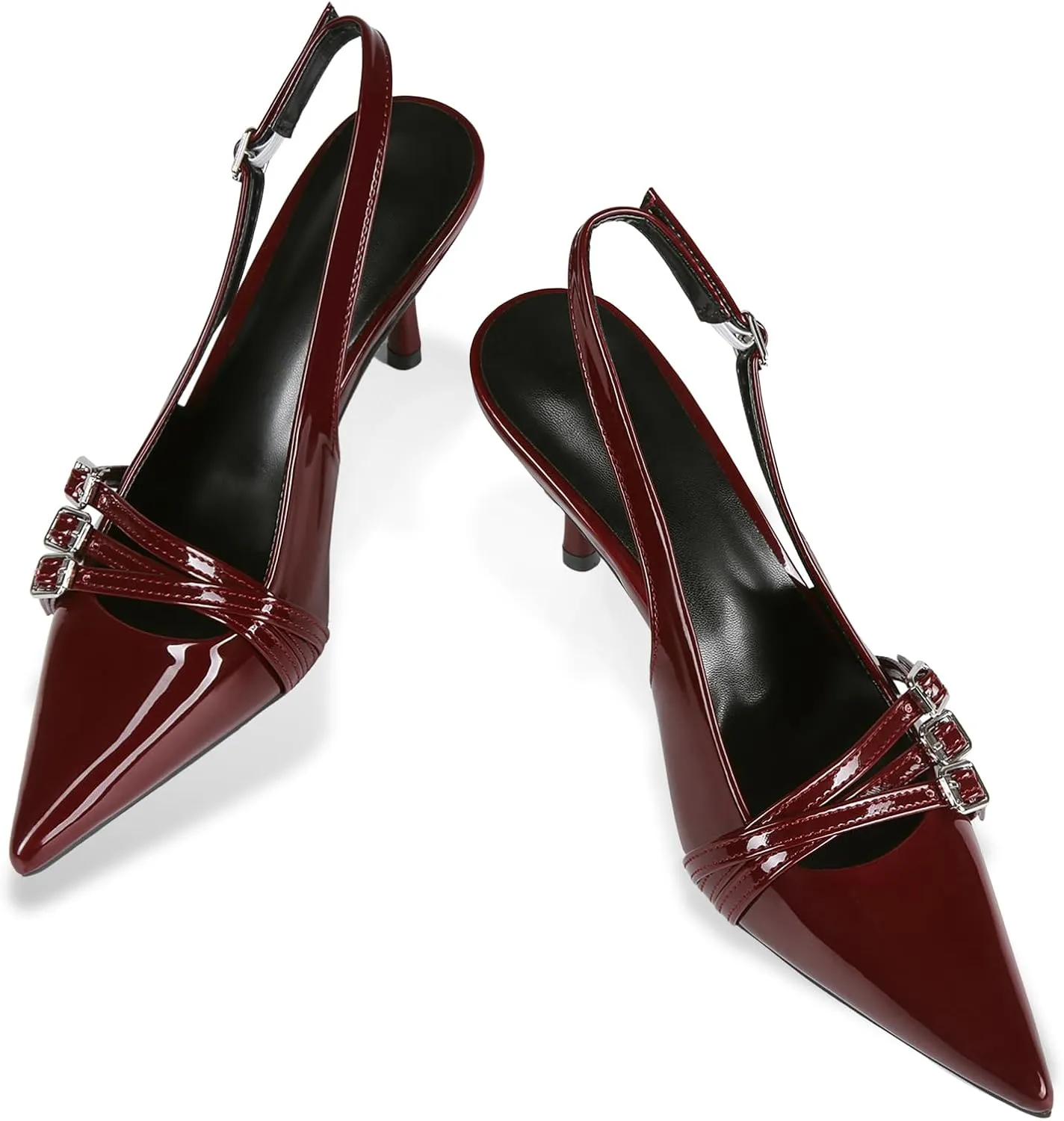 baobeijiadao Womens Slingback Stiletto Heels Pointed Toe Slip On Pumps Closed Toe Heeled Sandals Patent Leather Dress Shoes for Women