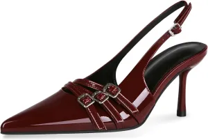 baobeijiadao Womens Slingback Stiletto Heels Pointed Toe Slip On Pumps Closed Toe Heeled Sandals Patent Leather Dress Shoes for Women