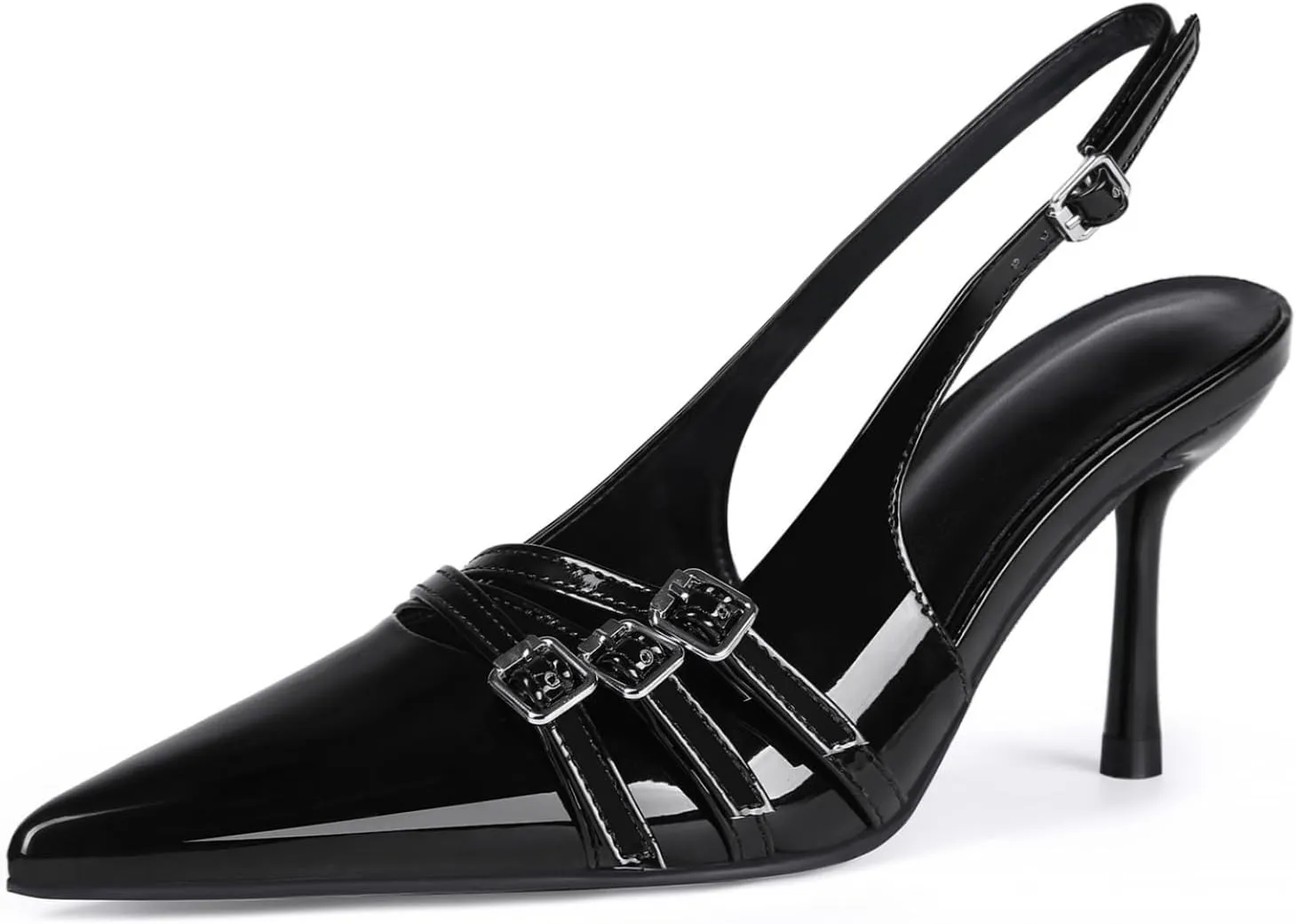 baobeijiadao Womens Slingback Stiletto Heels Pointed Toe Slip On Pumps Closed Toe Heeled Sandals Patent Leather Dress Shoes for Women