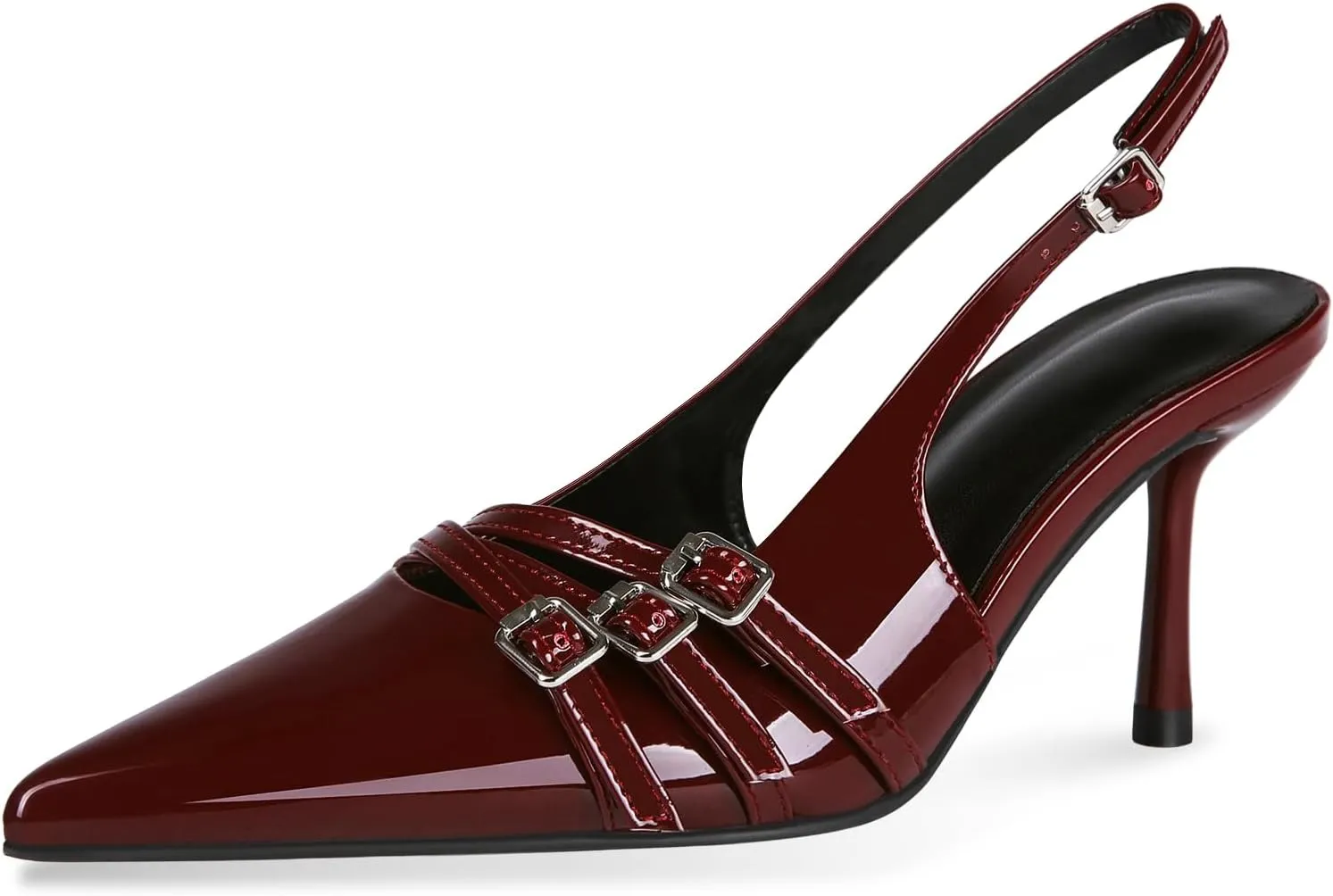 baobeijiadao Womens Slingback Stiletto Heels Pointed Toe Slip On Pumps Closed Toe Heeled Sandals Patent Leather Dress Shoes for Women