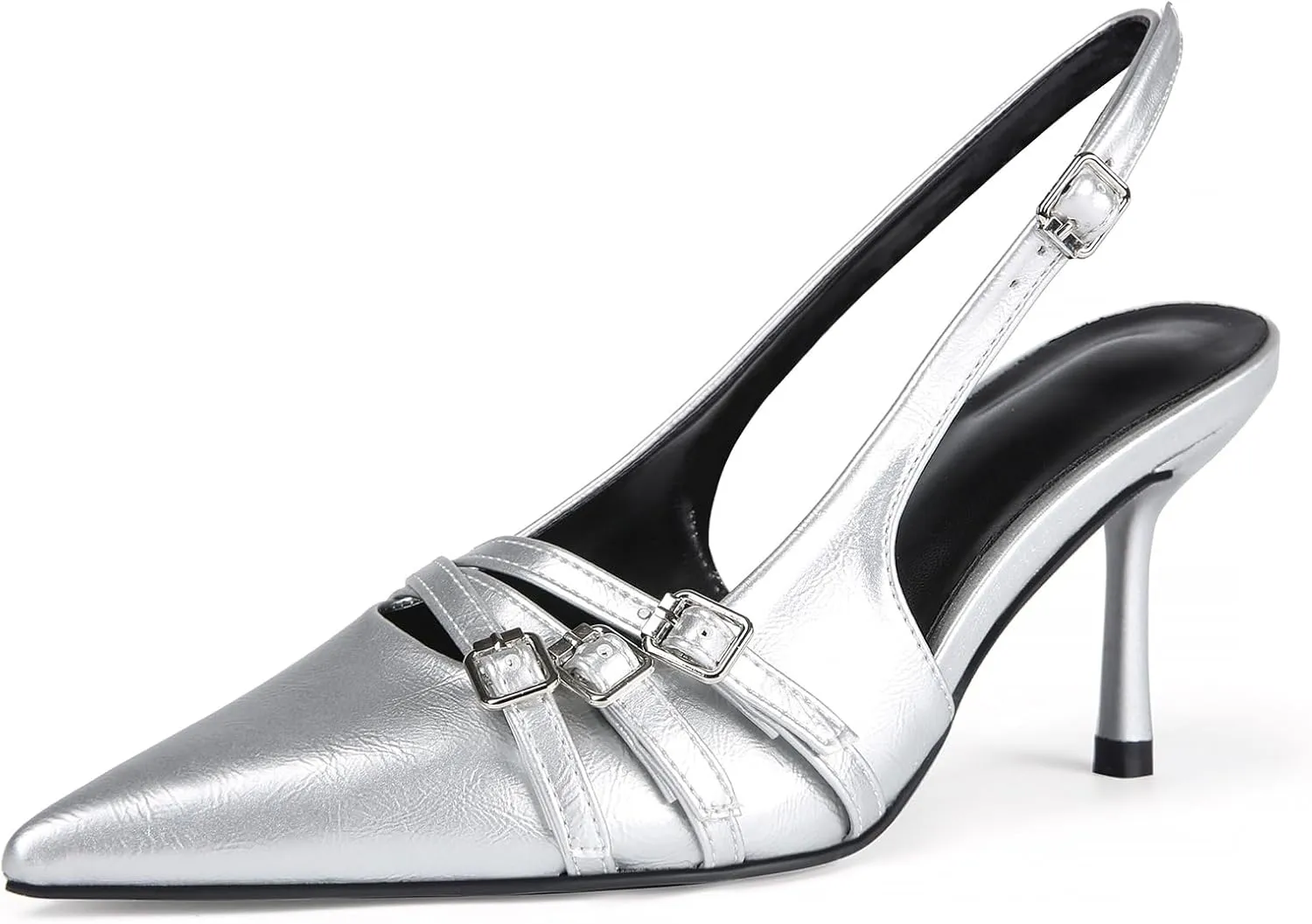 baobeijiadao Womens Slingback Stiletto Heels Pointed Toe Slip On Pumps Closed Toe Heeled Sandals Patent Leather Dress Shoes for Women