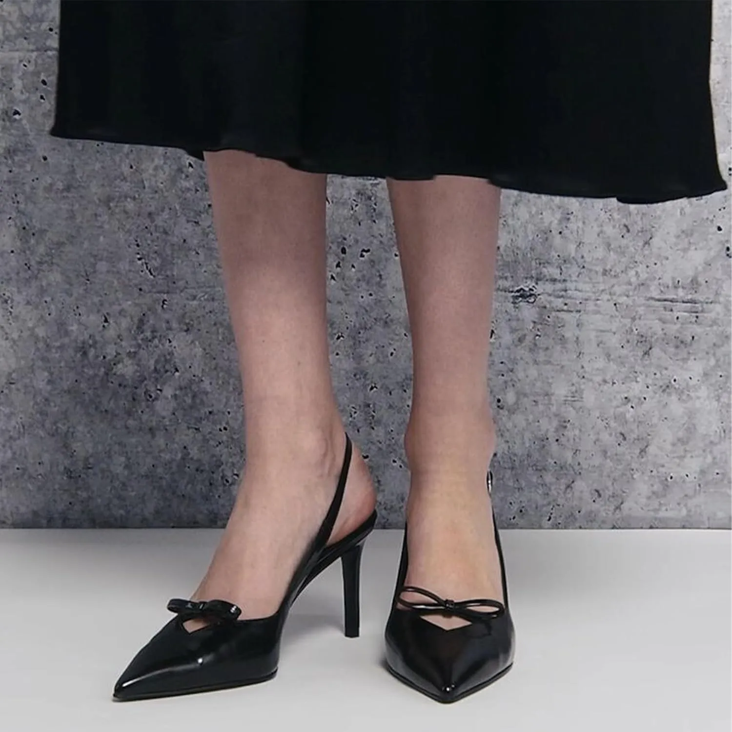 Bow Slingback Heels for Women Closed Pointed Toe Backless Stiletto Heeled Sandals Patent Pumps Wedding Dress Party Shoes With Buckle Strap