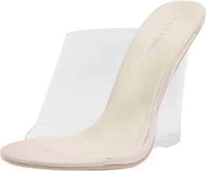 Cape Robbin Lemonade Clear Chunky Block Wedge Heels for Women, Transparent Open Toe Shoes Heels for Women