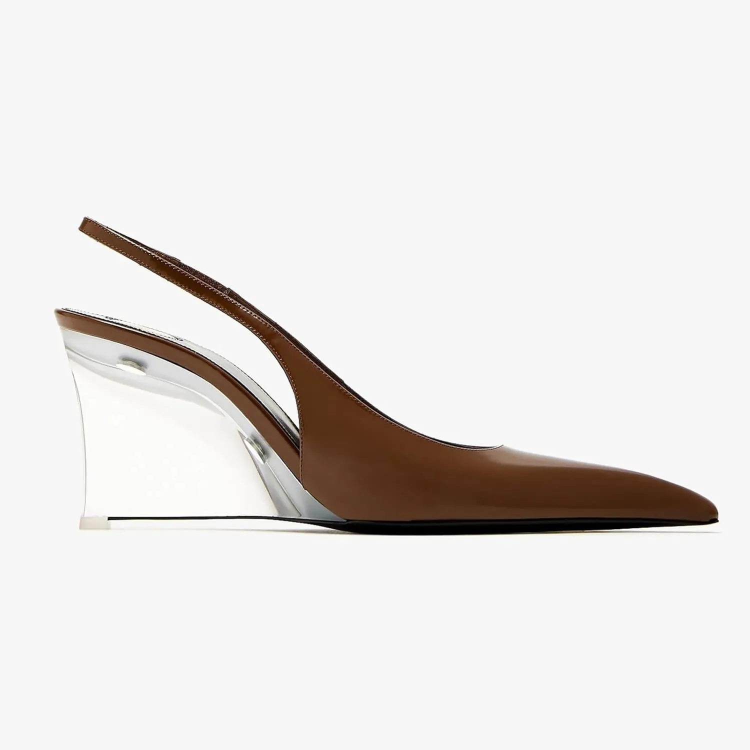 Clear Wedge Heels for Women, Square Closed Toe Slingback Heels Sexy Patent Leather Slip On Office Dress Pumps Shoes