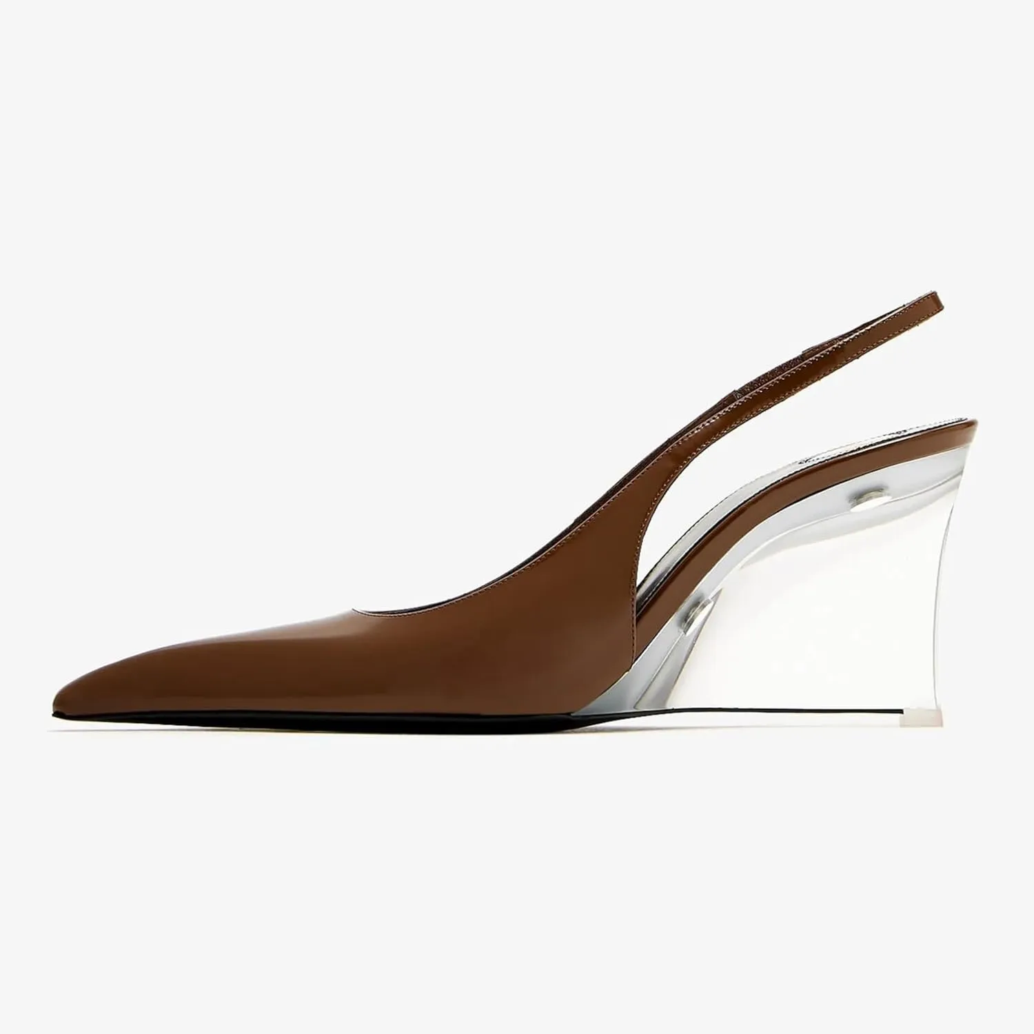 Clear Wedge Heels for Women, Square Closed Toe Slingback Heels Sexy Patent Leather Slip On Office Dress Pumps Shoes