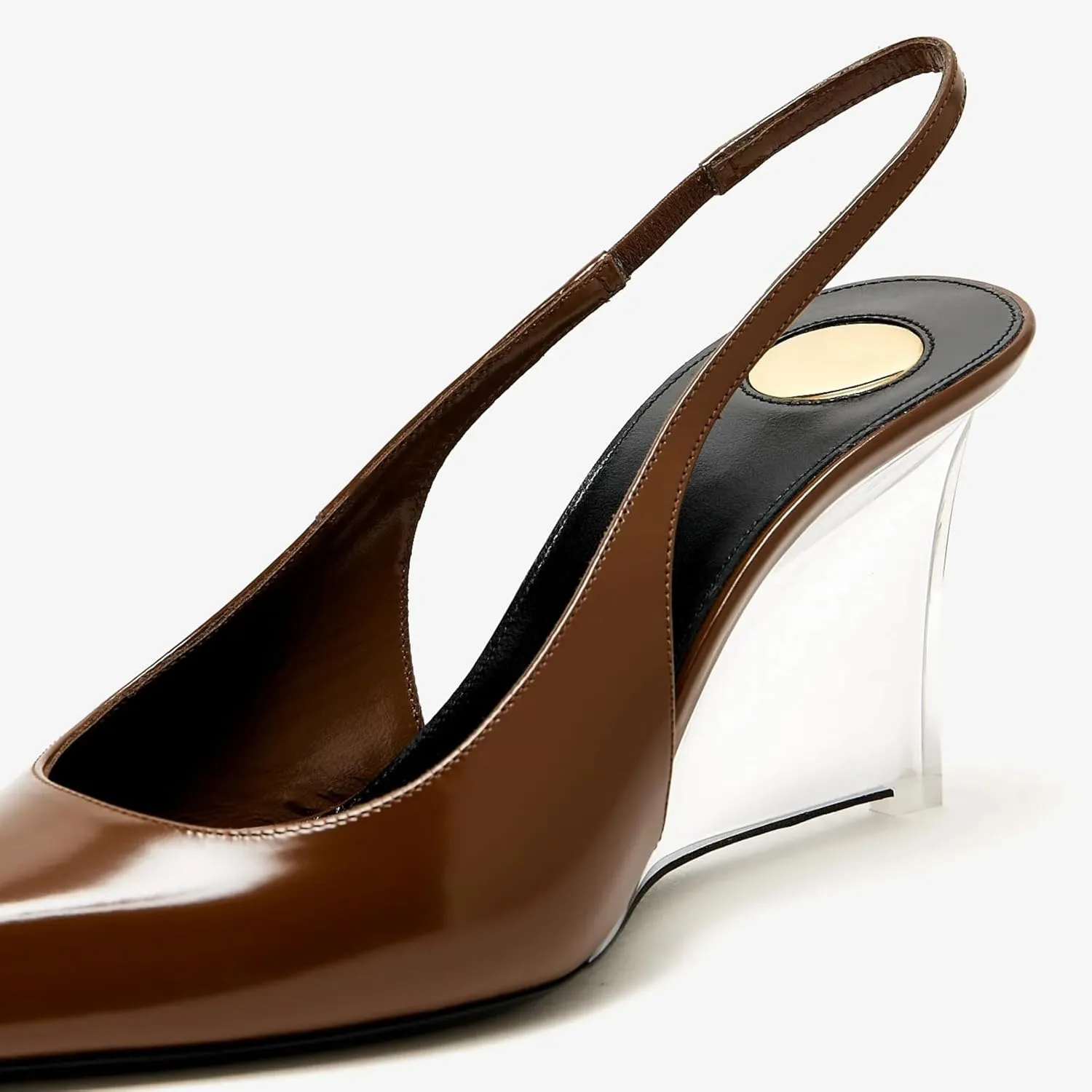 Clear Wedge Heels for Women, Square Closed Toe Slingback Heels Sexy Patent Leather Slip On Office Dress Pumps Shoes