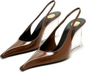 Clear Wedge Heels for Women, Square Closed Toe Slingback Heels Sexy Patent Leather Slip On Office Dress Pumps Shoes
