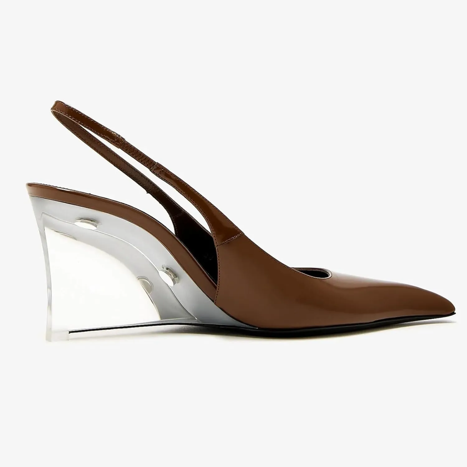 Clear Wedge Heels for Women, Square Closed Toe Slingback Heels Sexy Patent Leather Slip On Office Dress Pumps Shoes