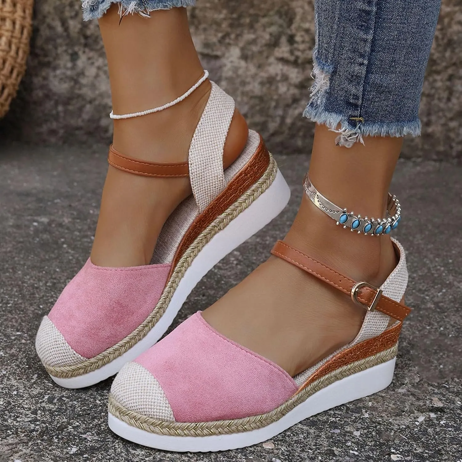 Closed Toe Platform Wedge Sandals for Women Heel Casual Womens, 2025 Espadrilles Chunky Platform Heels for Women Sandals