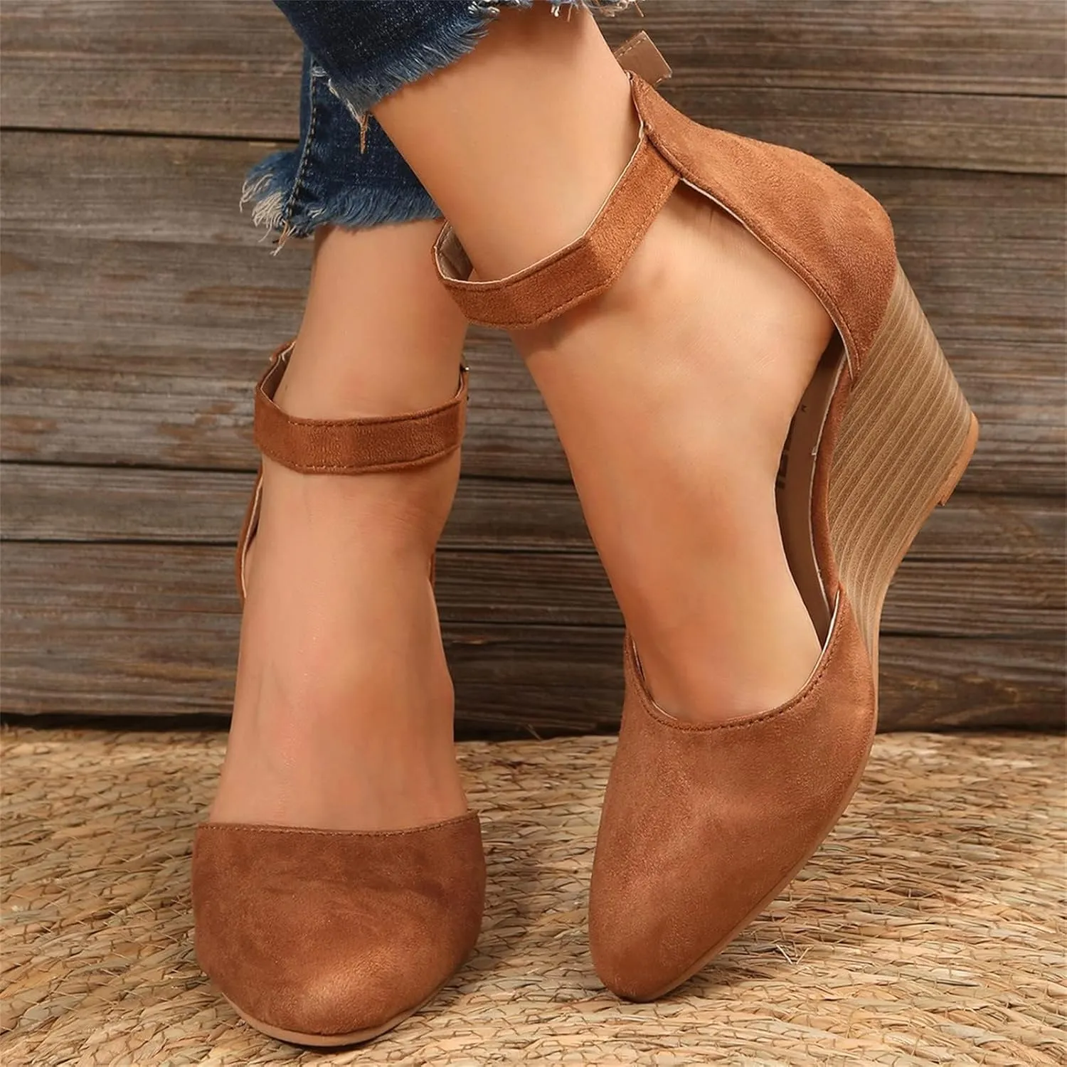 Closed Toe Wedges for Women 2025 Dressy Pointed Toe Platform Wedge Sandals Ankle Strap Heeled Espadrilles Sandals Ladies Comfortable Summer Dress Shoes for Beach Wedding