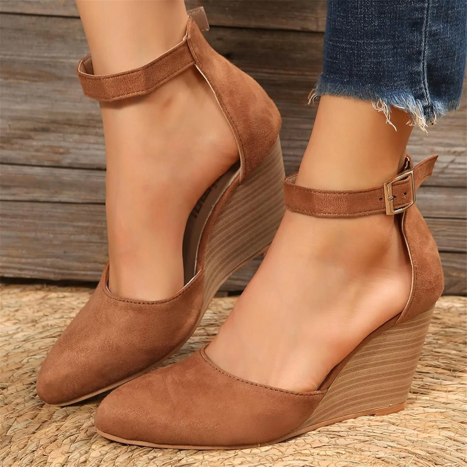 Closed Toe Wedges for Women 2025 Dressy Pointed Toe Platform Wedge Sandals Ankle Strap Heeled Espadrilles Sandals Ladies Comfortable Summer Dress Shoes for Beach Wedding