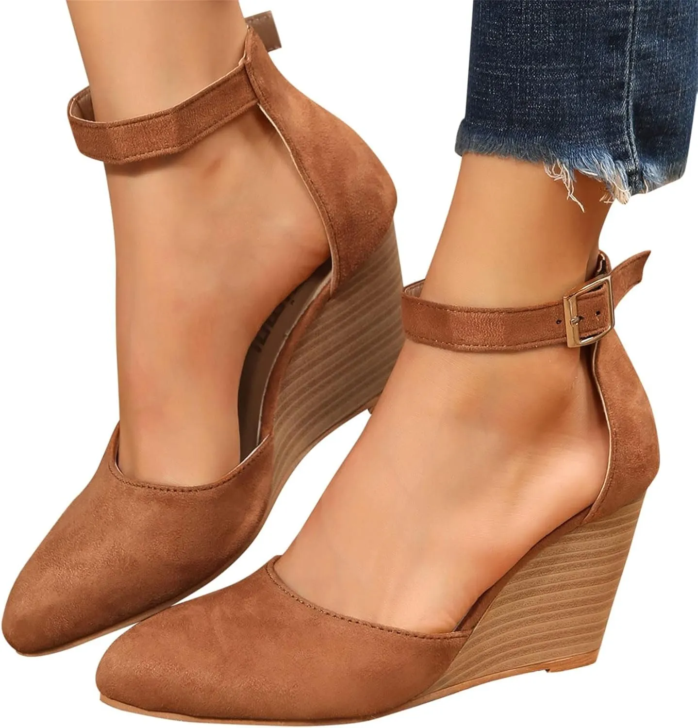 Closed Toe Wedges for Women 2025 Dressy Pointed Toe Platform Wedge Sandals Ankle Strap Heeled Espadrilles Sandals Ladies Comfortable Summer Dress Shoes for Beach Wedding