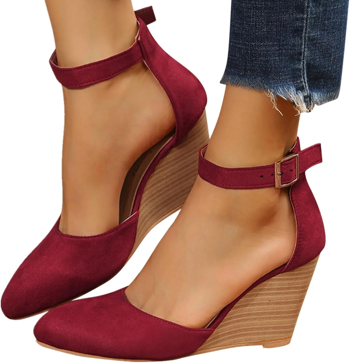 Closed Toe Wedges For Women,Closed Toe Sandals Women,Dressy Pointed Toes Platform Wedge Sandals Ankle Strap Heeled Espadrilles Sandal Ladies Comfortable Cork Summer Dress Shoes Beach Vacation Wedding