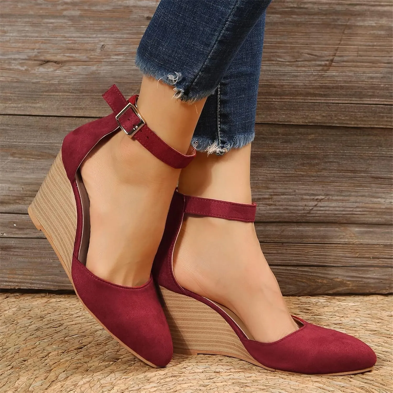 Closed Toe Wedges For Women,Closed Toe Sandals Women,Dressy Pointed Toes Platform Wedge Sandals Ankle Strap Heeled Espadrilles Sandal Ladies Comfortable Cork Summer Dress Shoes Beach Vacation Wedding