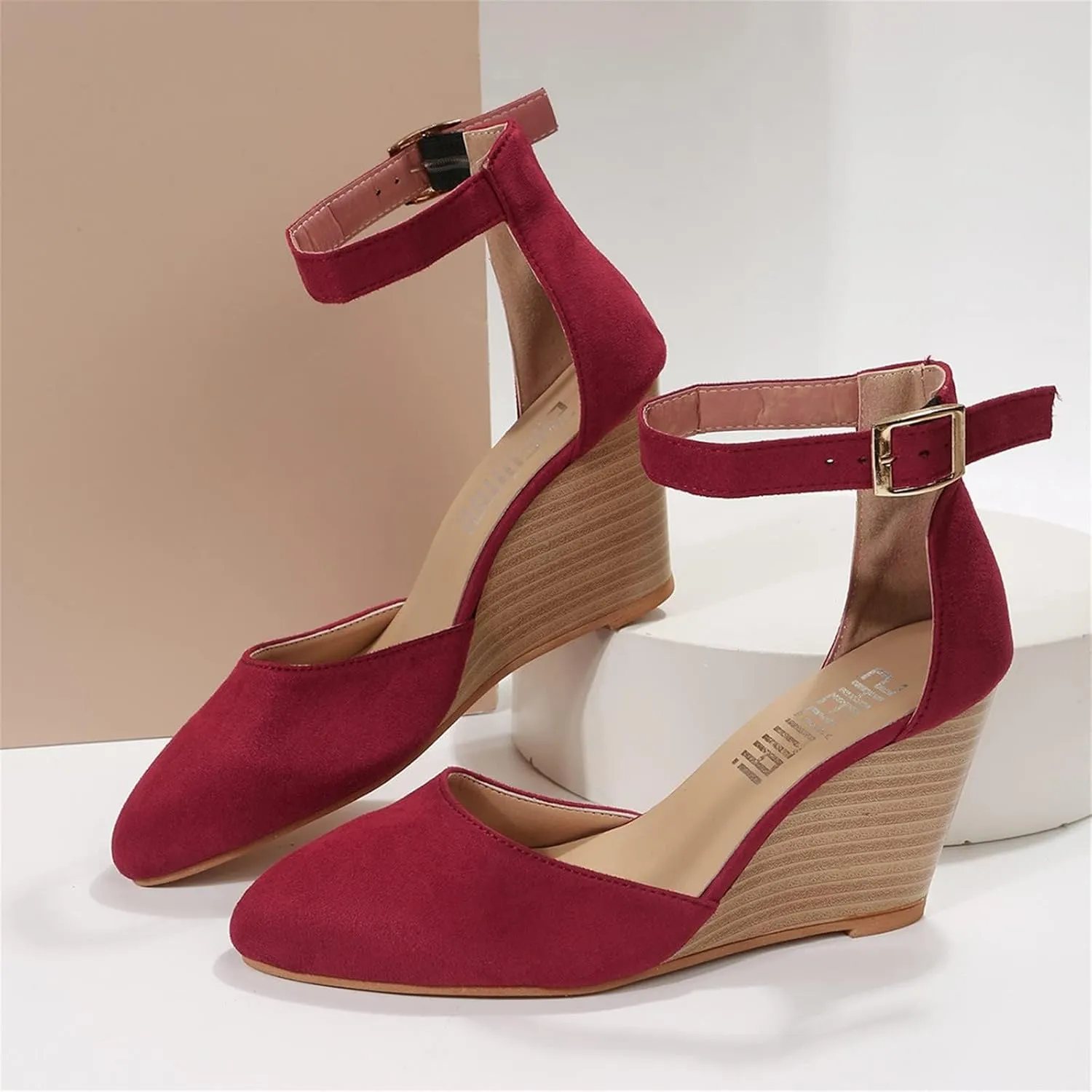 Closed Toe Wedges For Women,Closed Toe Sandals Women,Dressy Pointed Toes Platform Wedge Sandals Ankle Strap Heeled Espadrilles Sandal Ladies Comfortable Cork Summer Dress Shoes Beach Vacation Wedding