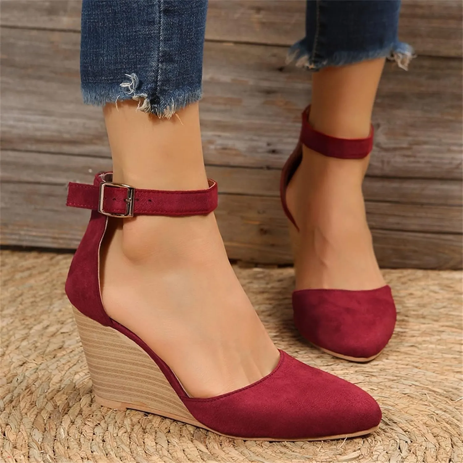 Closed Toe Wedges For Women,Closed Toe Sandals Women,Dressy Pointed Toes Platform Wedge Sandals Ankle Strap Heeled Espadrilles Sandal Ladies Comfortable Cork Summer Dress Shoes Beach Vacation Wedding