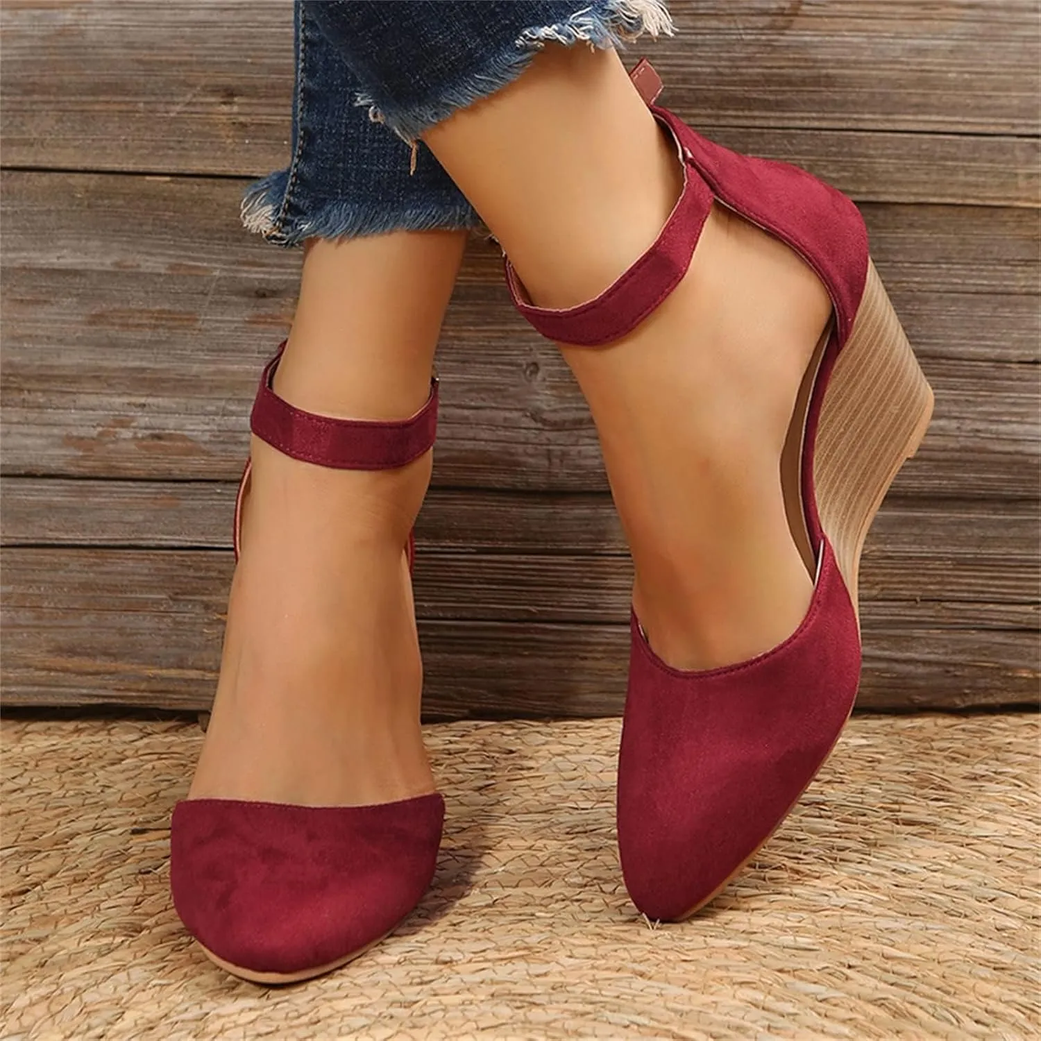 Closed Toe Wedges For Women,Closed Toe Sandals Women,Dressy Pointed Toes Platform Wedge Sandals Ankle Strap Heeled Espadrilles Sandal Ladies Comfortable Cork Summer Dress Shoes Beach Vacation Wedding