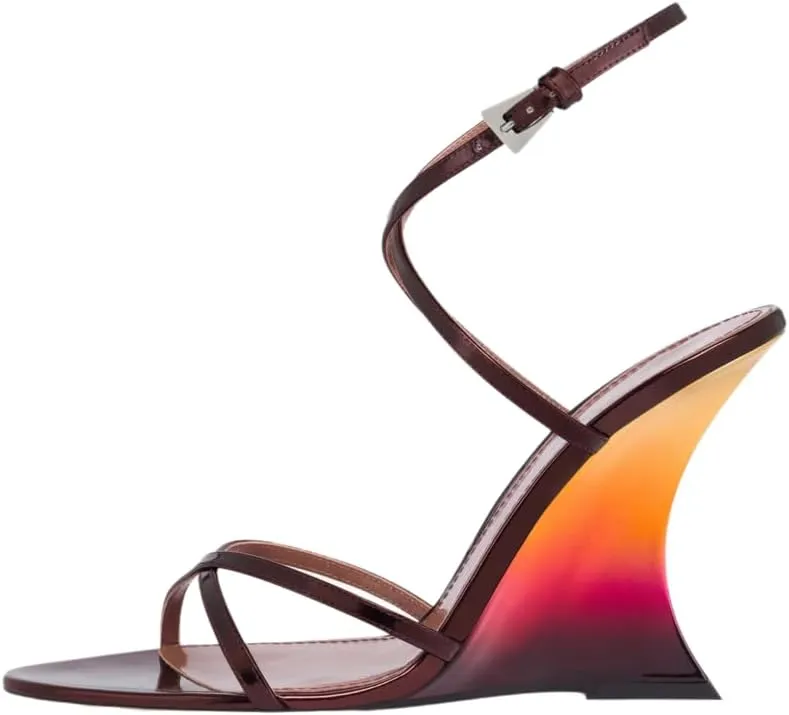 Colorful Wedge Heels for Women Peep Toe Heeled Sandals Iridescent Heels Buckle Ankle Strap Strappy Stiletto Wedding Prom Patry Shoes