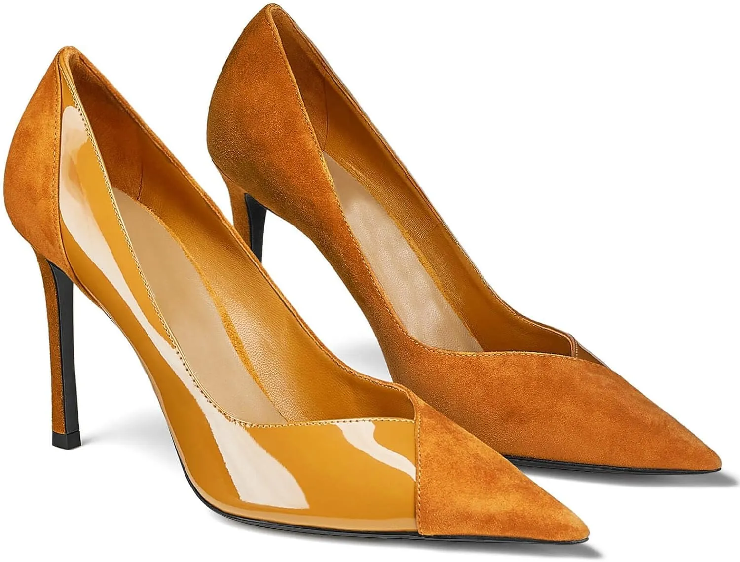 Coutgo Womens Pointed Toe High Heels Pumps Patent Suede Stiletto Heel Slip on Office Party Wedding Dress Shoes