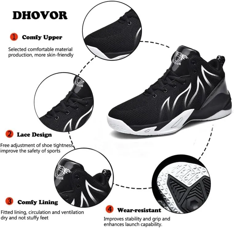 DHOVOR Mens Basketball Shoes, Teenager Basketball Sneakers, Non Slip Basketball Trainers, Walking Sports Shoes for Mens Indoor and Outdoor