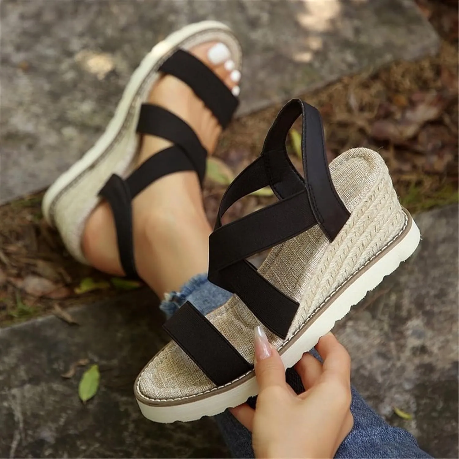 Dressy Wedge Sandals for Women Fashion Strappy Platform Casual Wedges Shoes Comfortable High Heeled Espadrilles