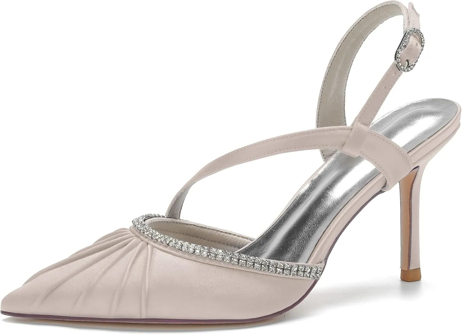 DXSYMJM Slingback Sandals Women's Closed Pointed Toe Stiletto High Heel Wedding Shoes with Rhinestones