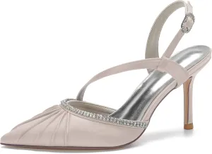 DXSYMJM Slingback Sandals Women's Closed Pointed Toe Stiletto High Heel Wedding Shoes with Rhinestones