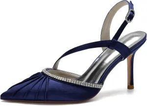 DXSYMJM Slingback Sandals Women's Closed Pointed Toe Stiletto High Heel Wedding Shoes with Rhinestones