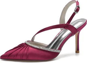 DXSYMJM Slingback Sandals Women's Closed Pointed Toe Stiletto High Heel Wedding Shoes with Rhinestones