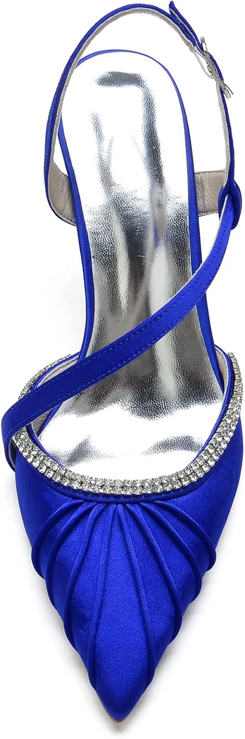 DXSYMJM Slingback Sandals Women's Closed Pointed Toe Stiletto High Heel Wedding Shoes with Rhinestones