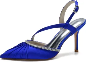 DXSYMJM Slingback Sandals Women's Closed Pointed Toe Stiletto High Heel Wedding Shoes with Rhinestones