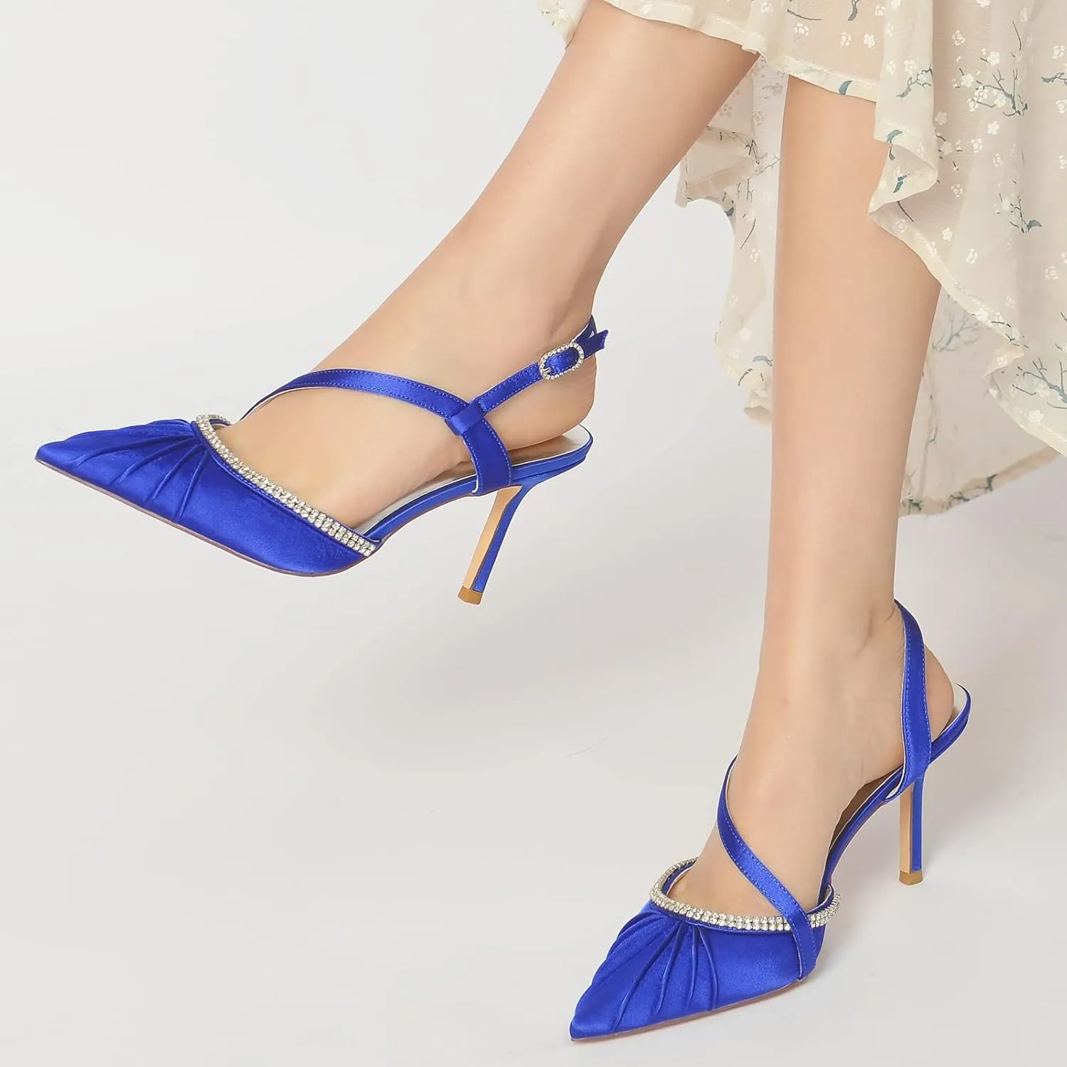 DXSYMJM Slingback Sandals Women's Closed Pointed Toe Stiletto High Heel Wedding Shoes with Rhinestones