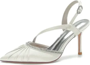 DXSYMJM Slingback Sandals Women's Closed Pointed Toe Stiletto High Heel Wedding Shoes with Rhinestones