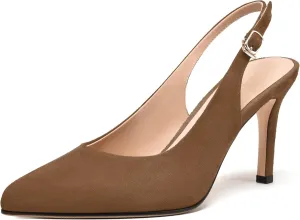 FEMSTEP Womens Sexy Pointed Toe Suede Leather Evening Slingback Stiletto High Heel Pumps Shoes 3.3 Inch