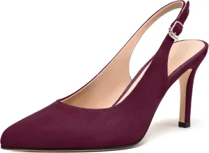 FEMSTEP Womens Sexy Pointed Toe Suede Leather Evening Slingback Stiletto High Heel Pumps Shoes 3.3 Inch